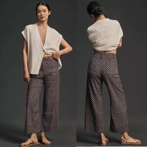 Anthropologie The Colette Cropped Wide-Leg Pants by Maeve Linen Edition 26